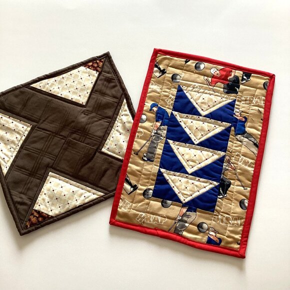 2 New Handmade Golf Mug Mats Rugs Fabric Placemat Table Linens Golfing - Picture 1 of 5